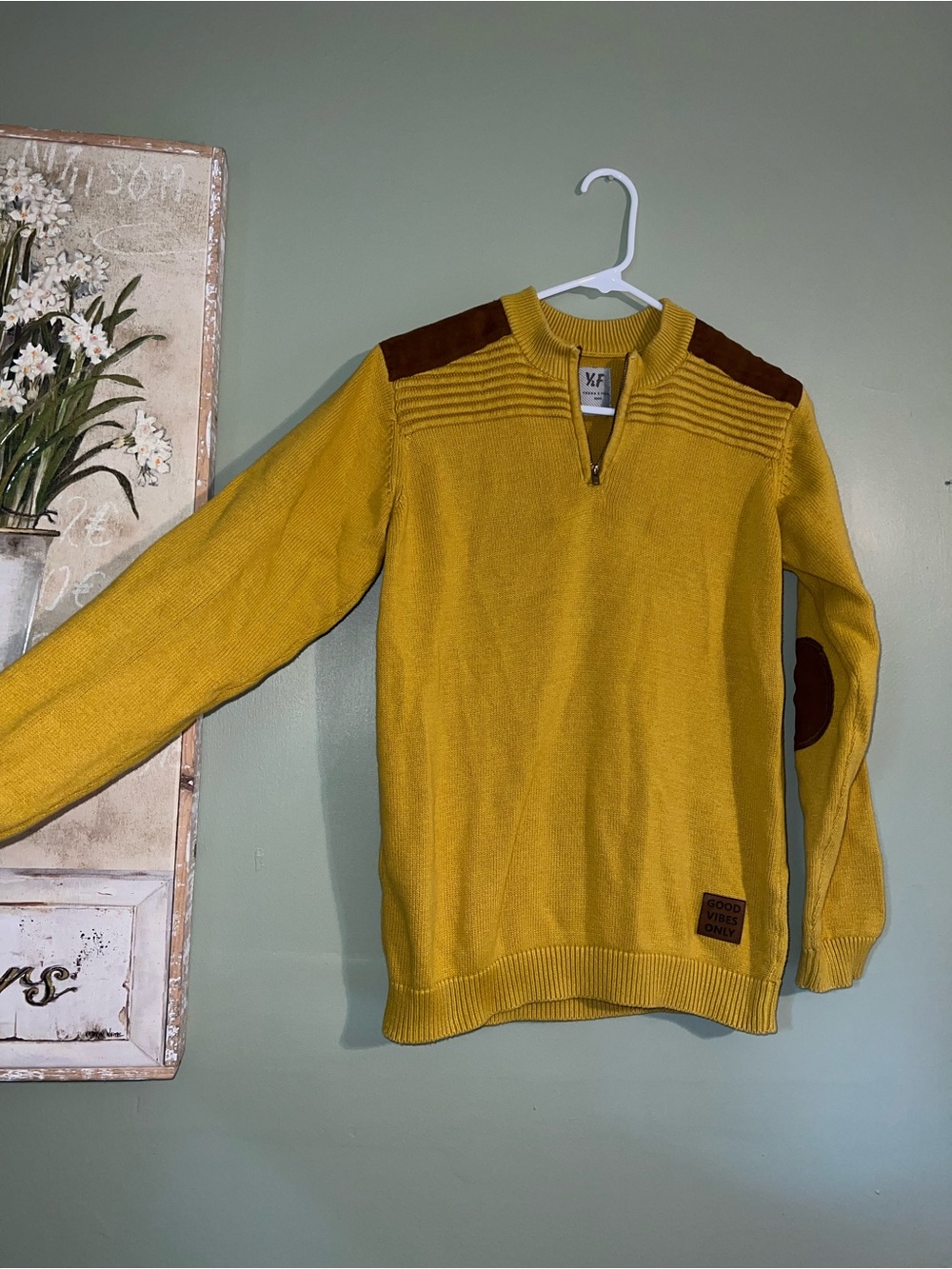 Kids' Mustard Half-Zip Sweater with Brown Accents